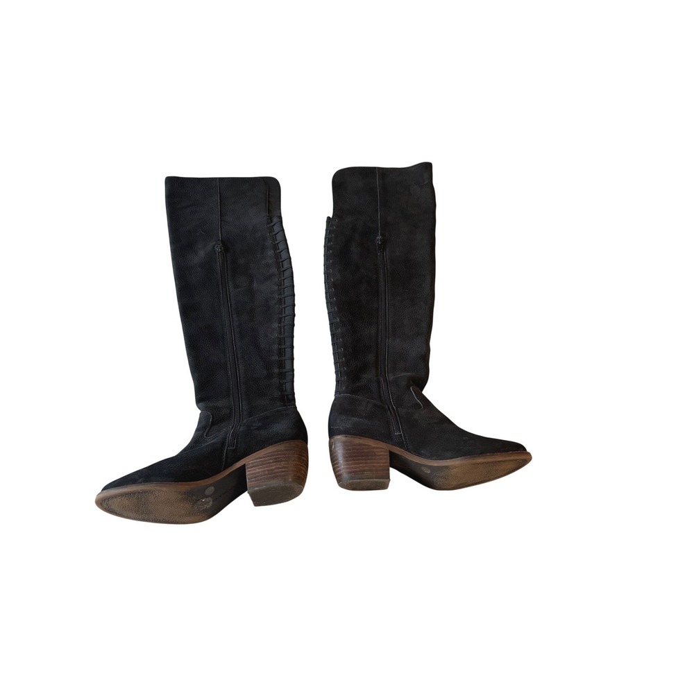 Lucky Brand Khlona Black Leather Over The Knee Boots Stacked Heel Womens 7M - Picture 3 of 10